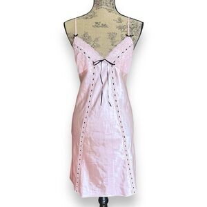 Y2K Pink Lace Trim Satin Slip Dress Size M